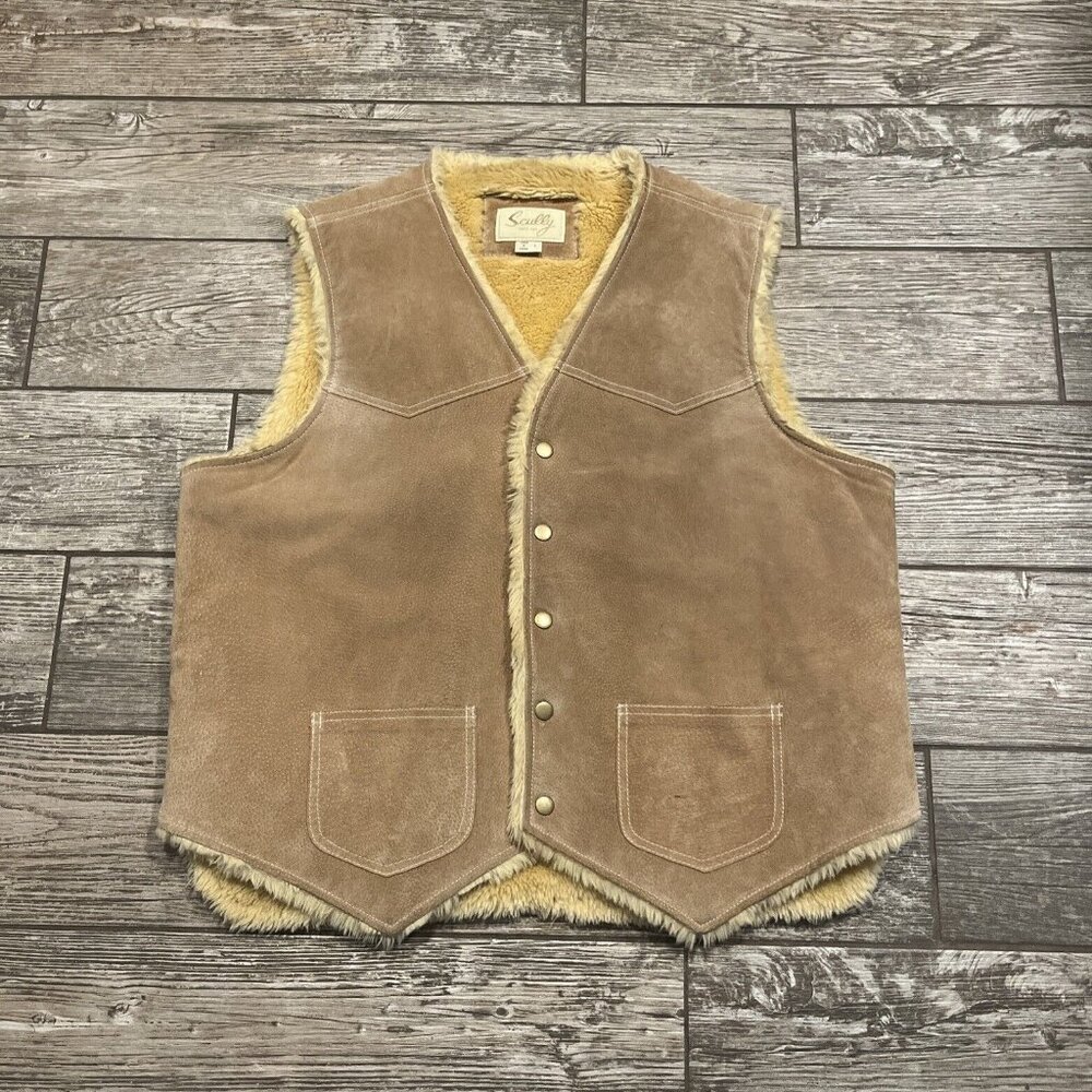 Scully Men's Western‎ Sherpa Lined Leather Vest Large Button Snap